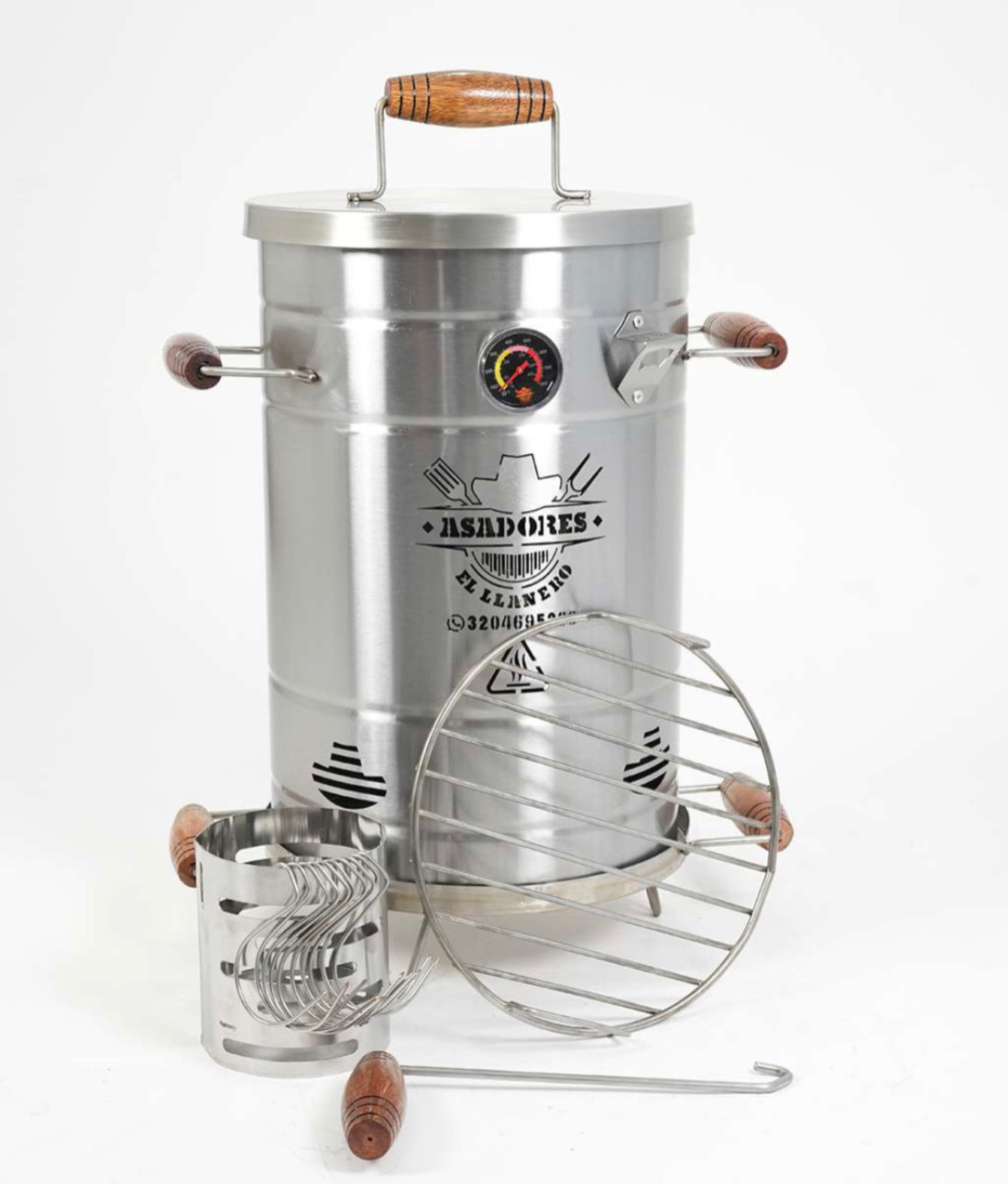 ¡Combo Asador Mediano en Acero Inoxidable capacidad de 10-12 Libras con Accesorios Especiales, ¡Aprovecha la Oferta!