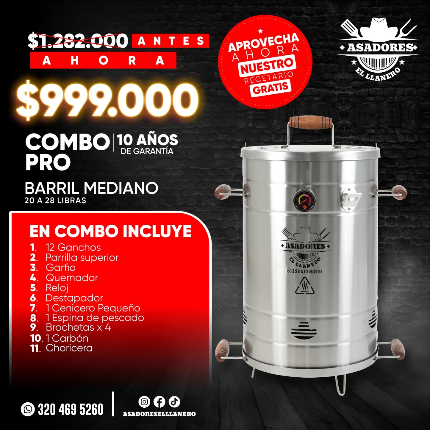 "¡Combo Especial de Febrero! Barril Mediano de 20 a 28 Libras en Acero Grado Quirúrgico: Calidad y Resistencia en Cada Asado"