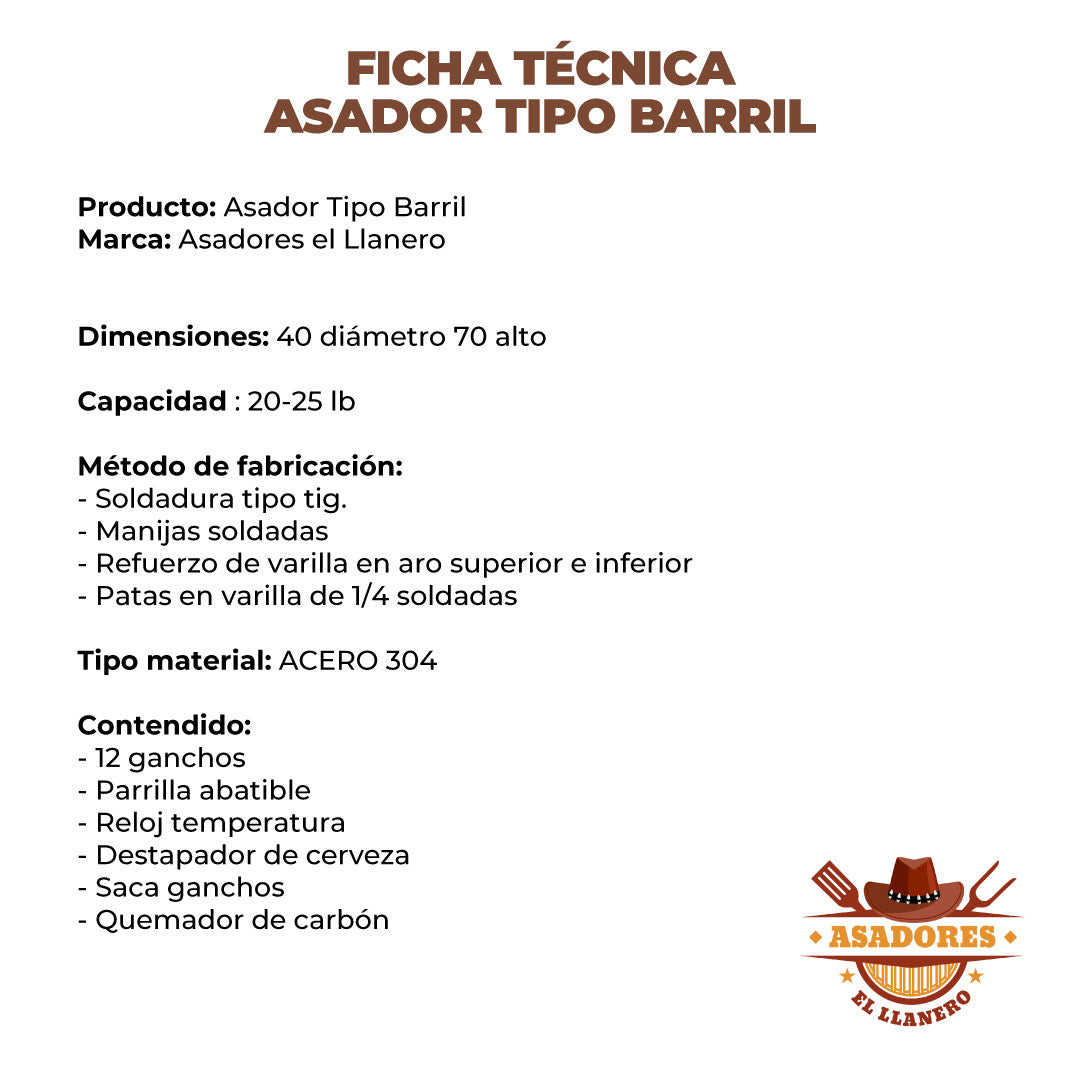 ¡Combo Asador Mediano en Acero Inoxidable 20-28 Libras con Accesorios Especiales, ¡Aprovecha la Oferta!