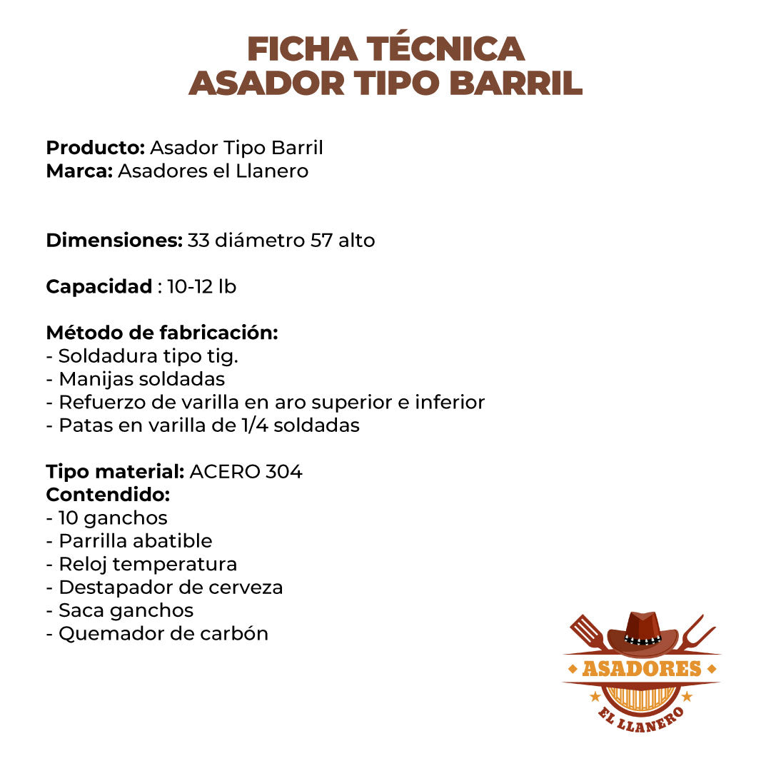 ¡Combo Asador Mediano en Acero Inoxidable capacidad de 10-12 Libras con Accesorios Especiales, ¡Aprovecha la Oferta!