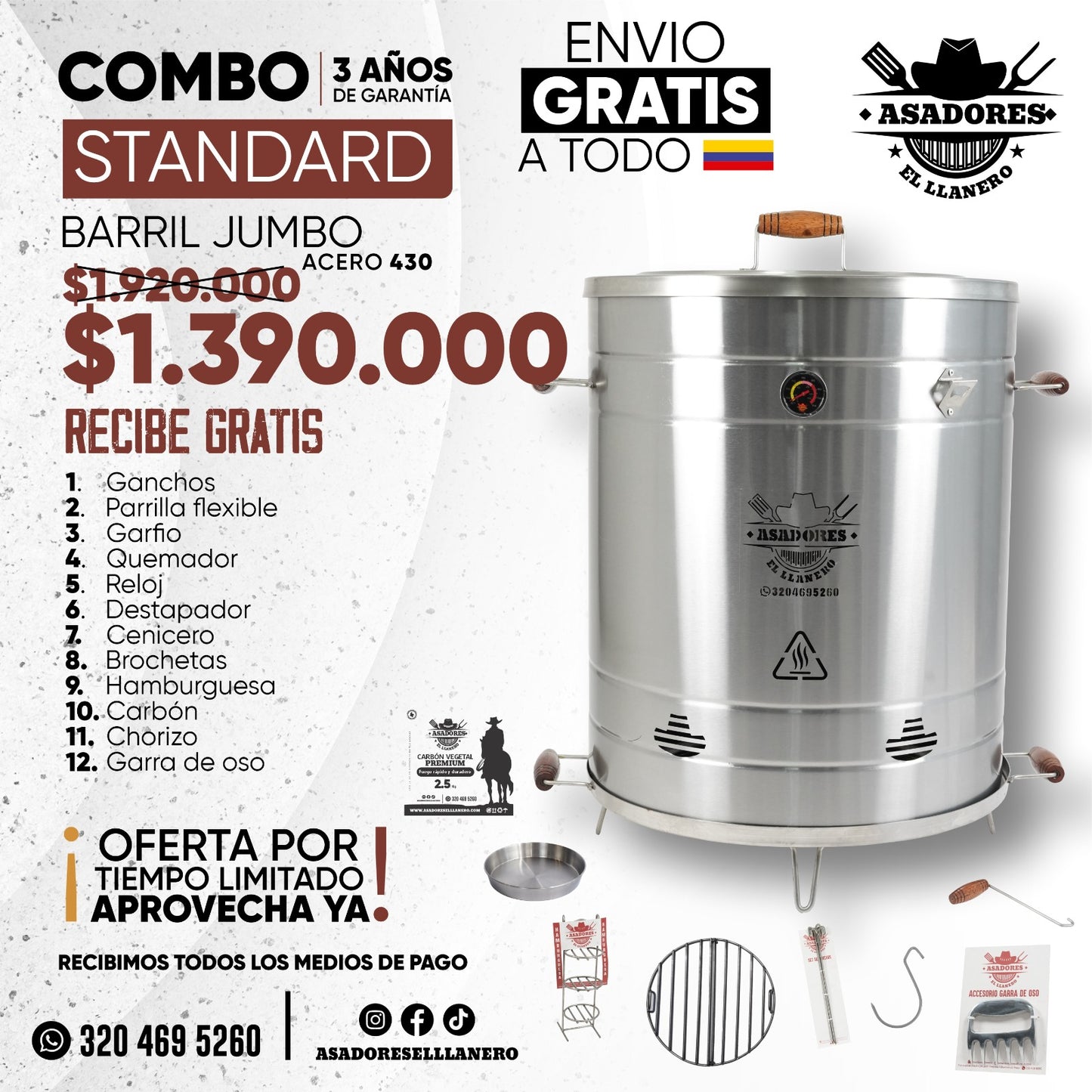 ¡Aprovecha la Oferta! Asador Jumbo de Acero Inoxidable 60-80 Libras, ¡Resistente y Duradero a un Precio Inigualable!