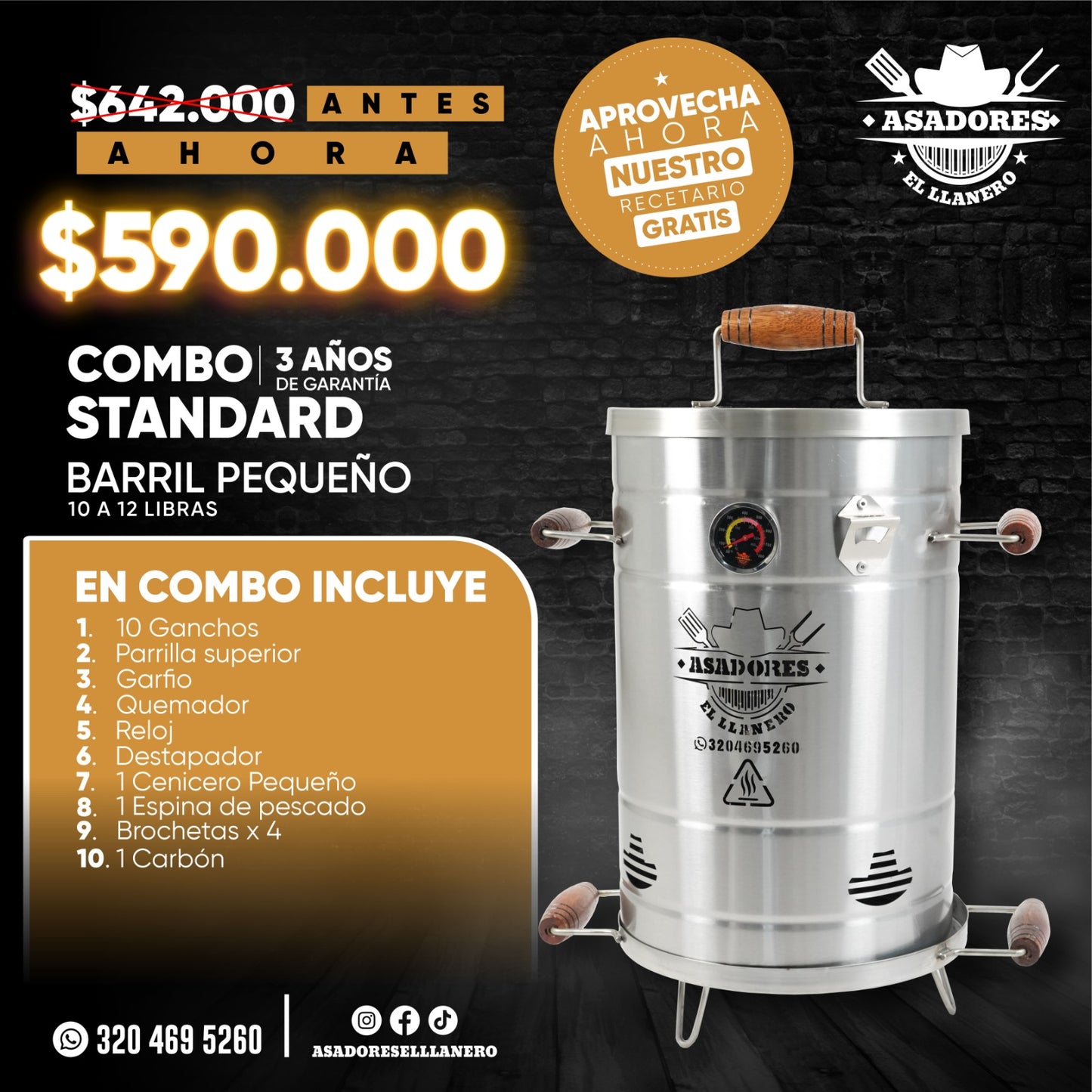 "¡Combo Asador Pequeño 10 a 12 Libras! Compacto, Práctico y Perfecto para Tu Próximo Asado"