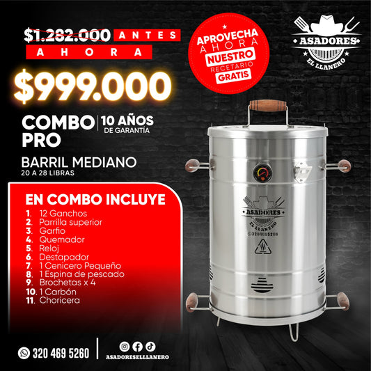"¡Combo Especial de Febrero! Barril Mediano de 20 a 28 Libras en Acero Grado Quirúrgico: Calidad y Resistencia en Cada Asado"