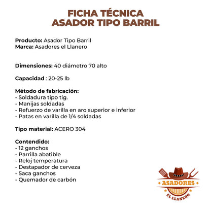 ¡Combo Asador Mediano en Acero Inoxidable 20-28 Libras con Accesorios Especiales, ¡Aprovecha la Oferta!