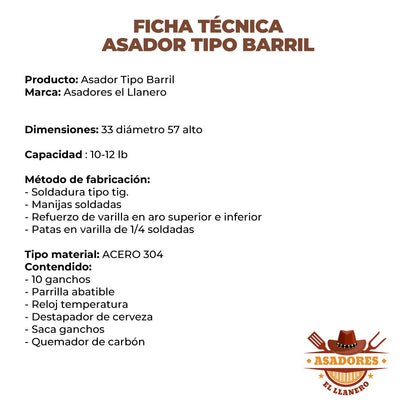 ¡Combo Asador Mediano en Acero Inoxidable capacidad de 10-12 Libras con Accesorios Especiales, ¡Aprovecha la Oferta!