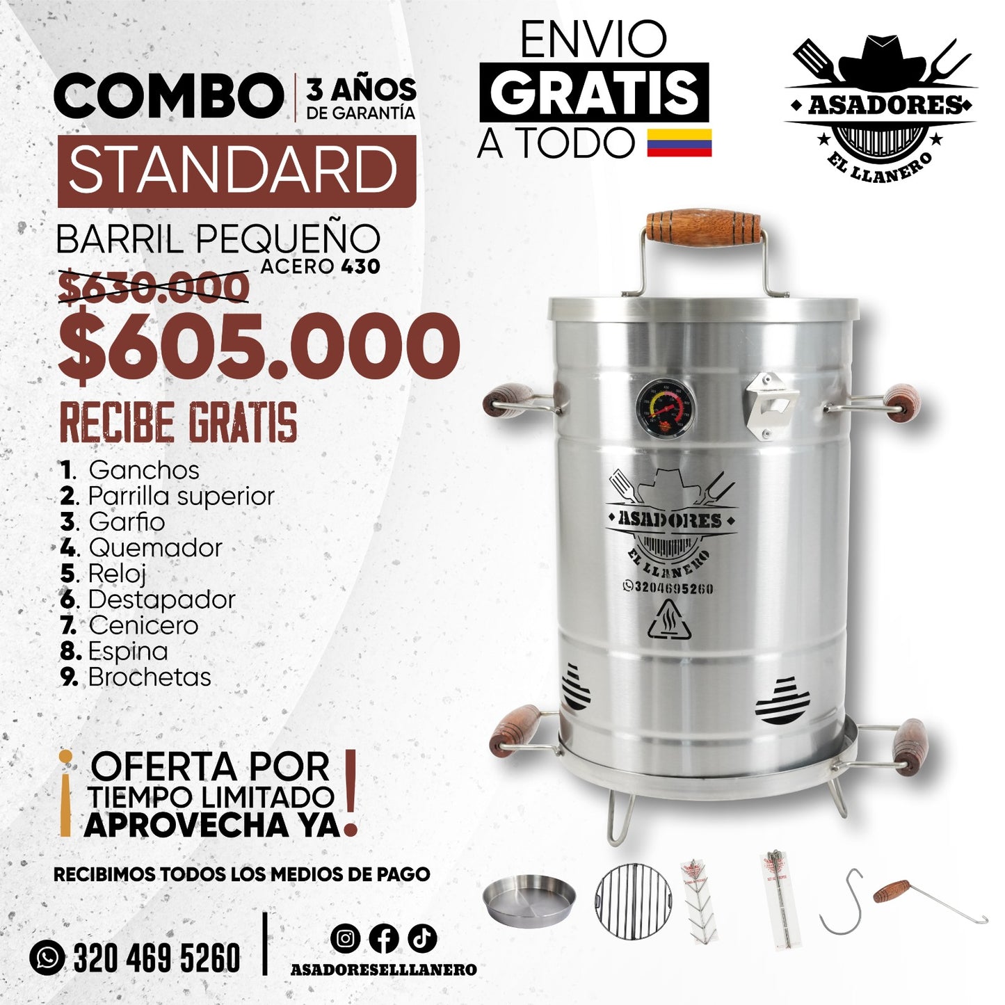 "¡Promo Especial! Asador Pequeño en Acero Inoxidable de 10 Libras